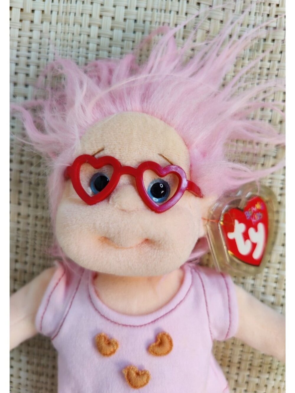 NEW 1994 Ty Beanie Baby KIDS Luvie Pink Hair ADORABLE!